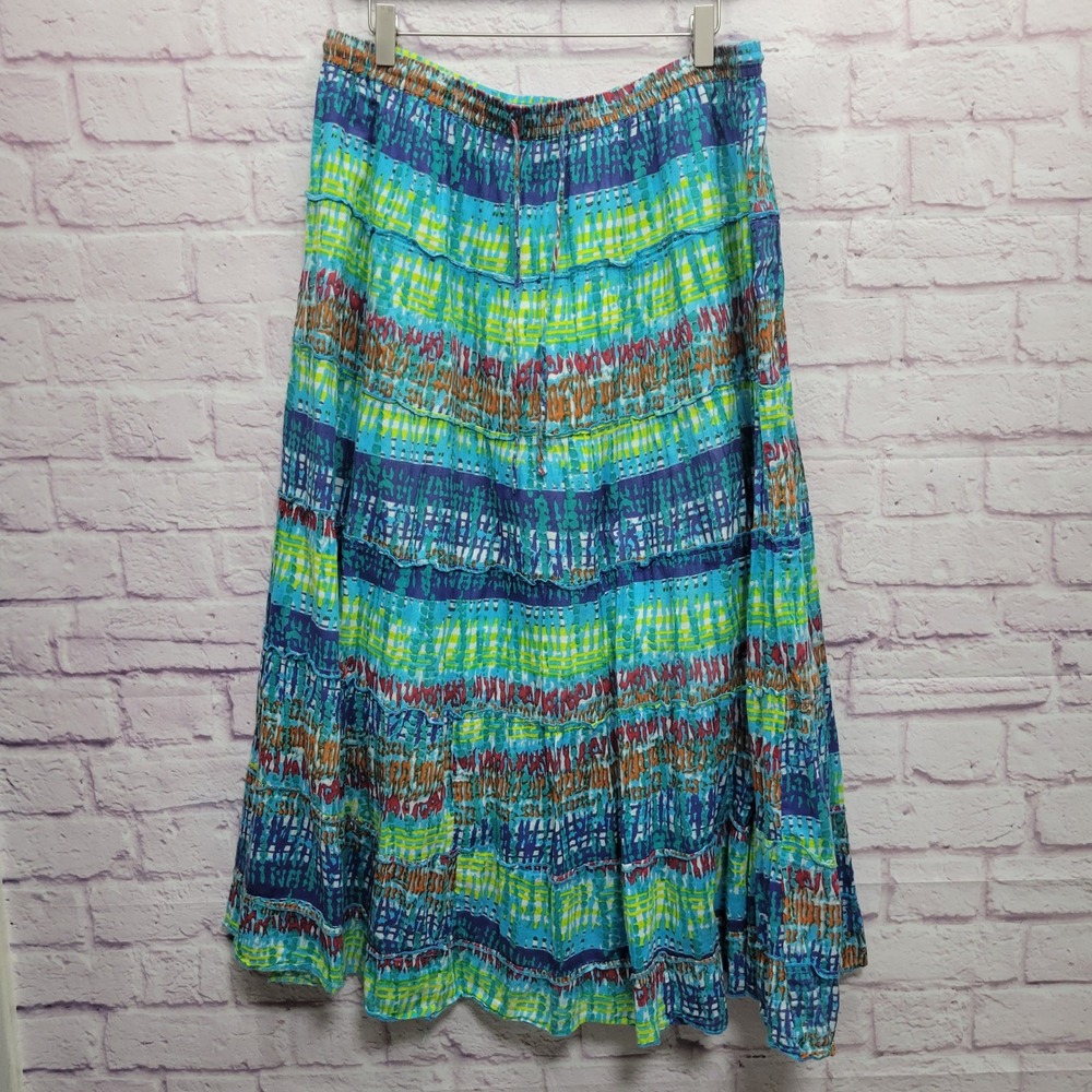 Kim Rogers Tiered Maxi Skirt L Full Cottagecore‎ Boho Resortwear Hippie Festival